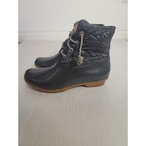 Sperry Duck Boots Women's SZ 8.5 Black Saltwater STS82682 Leather Laces & Zip